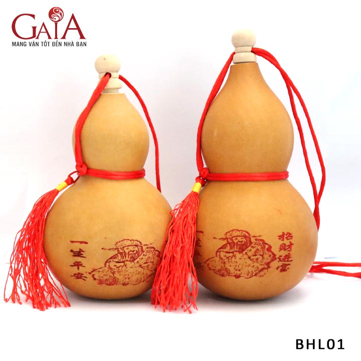 Trái bầu hồ lô tự nhiên phong thuỷ còn hạt bên trong 12 x 7.5cm (hoạ tiết giao ngẫu nhiên)